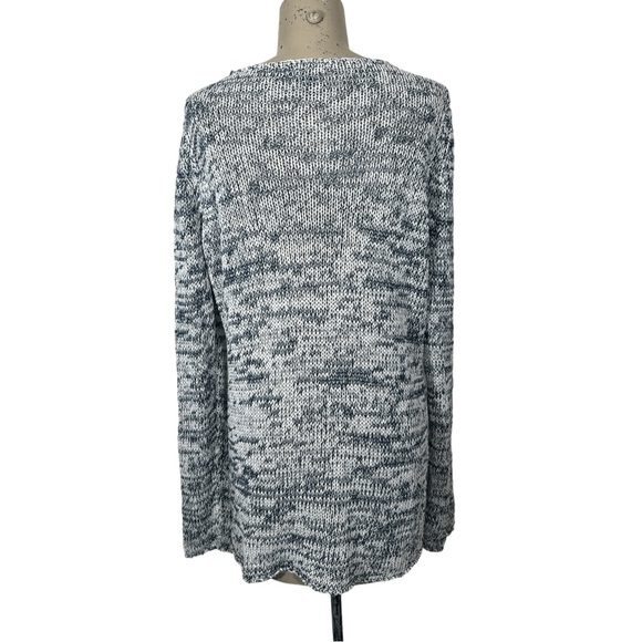 Ann Taylor Navy Cream Marbled Knit Sweater Sz M Linen Blend - Picture 3 of 5